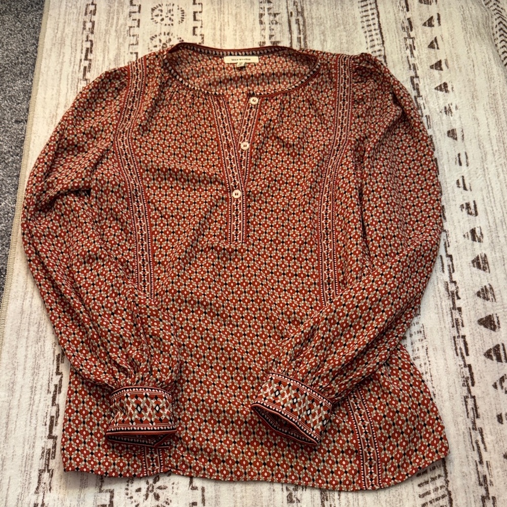 Max Studio Red and Brown Patterned Blouse - Boho, cottagecore